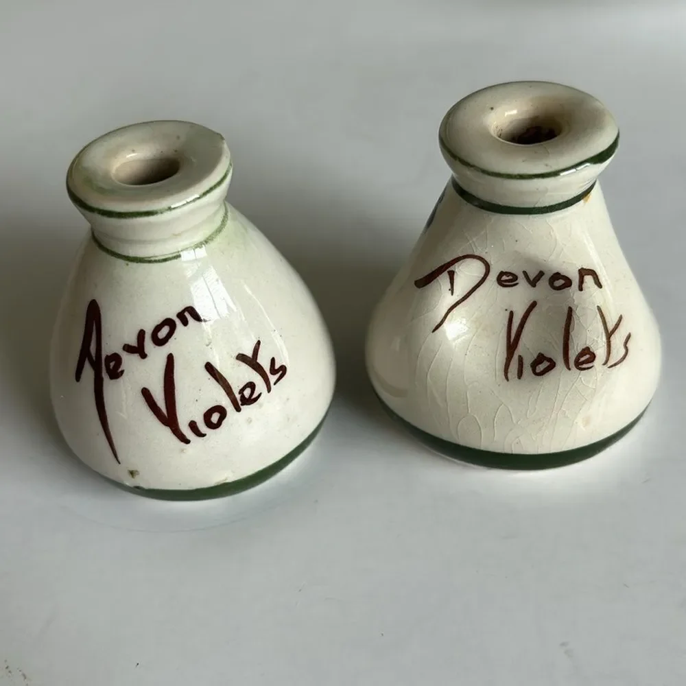 Set of 2 Vintage Devon Violets Miniature Vase Scent Bottle Vase Pottery Britain
